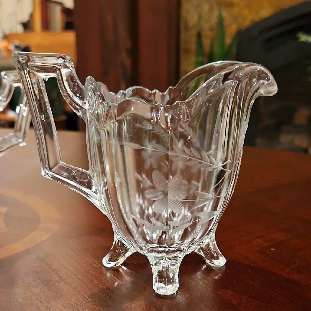 Vintage Indiana Glass No. 125 Fluted Colonial Etched Creamer & Sugar Set